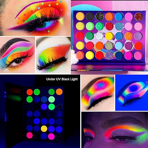 Afflano Neon Eyeshadow Palette - UV Glow Matte & Shimmer