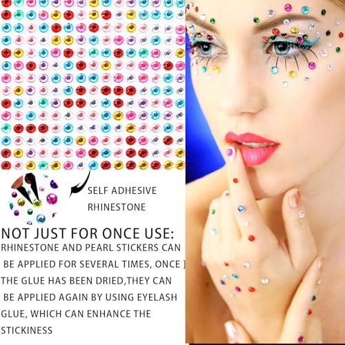 1556 Pcs Self Adhesive Face Gems Rhinestones Stickers