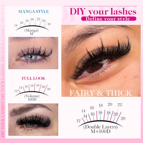 Lash Clusters 100D Long 12-20mm Lash Spikes Eyelash Clusters Volume Individual Lashes DIY Spiky Lash Extension Mega Cluster Eyelash Extensions Mink Strips Lashes Thick by CORUSCATE