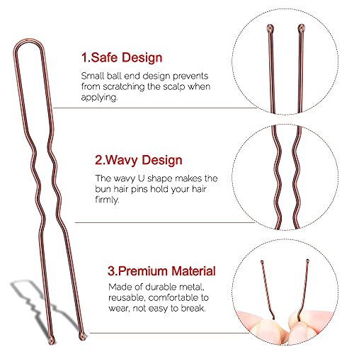IKOCO 2.4" U-Shaped Hair Pins 80pc Brown Bun Pins w/ Storage