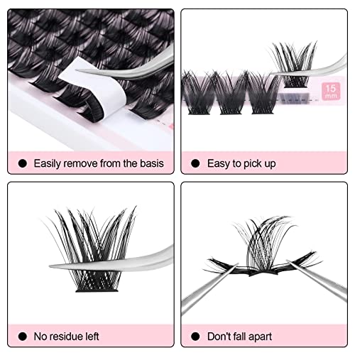 KISSXIAOYA Cluster Lashes Extensions, 144Pcs Individual Cluster Lashes D Curl 14mm, Wide Stem Cluster Eyelashes Soft Natural False Eyelashes Cluster DIY Eyelash Extension At Home (144pcs, 13mm)