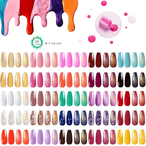 Gel Nail Polish Kit with UV LED Light Lamp & Electric Nail Drill - 25 Colors