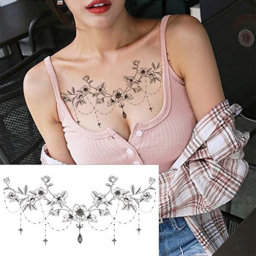 GLARYYEARS Temporary Tattoos for Women | 6-Pack Waterproof Black Floral