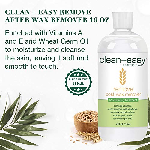 Clean + Easy After Wax Remover ? After Wax Care Oil with Wheat Germ, Post Waxing Cleanser for Skin & Wax Residue, 16 oz