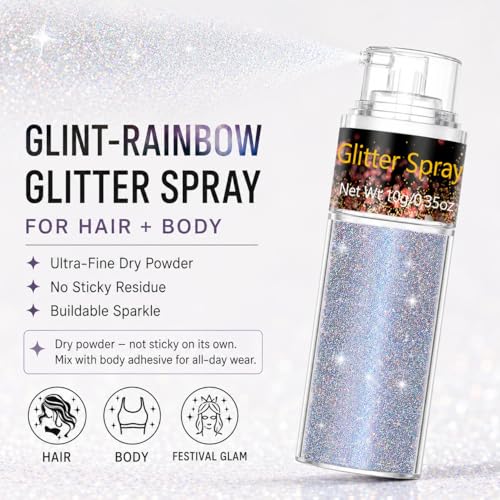 Go Ho Rainbow Glitter Spray - Ultra-Fine Hair & Body Sparkle