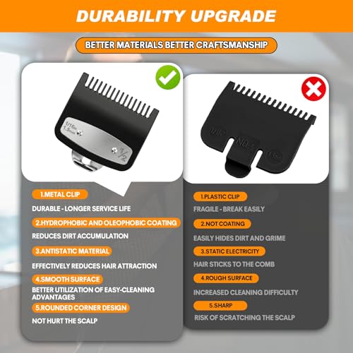 Clipper Guards Set, Compatible with wahl 1/2 clipper guards, 1.5 mm Metal Clipper Guide Replacement, Guide Comb Attachment 1/16", for Professional Stylists and Barbers, Black