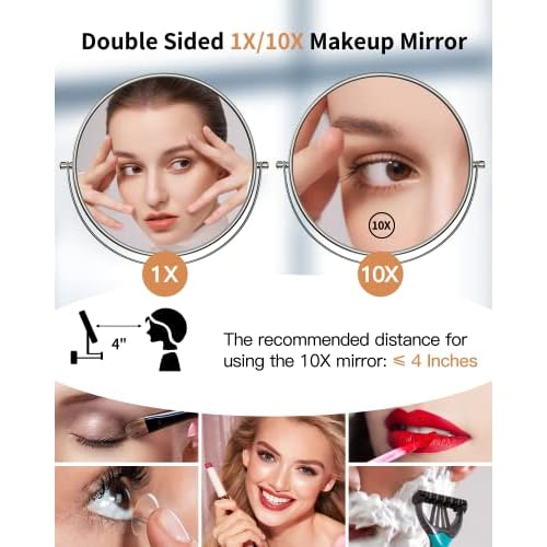 Benbilry 9" Large Size Wall Mounted Makeup Vanity Mirror, 1X/10X Magnifying Double Sided Shaving Mirror for Bathroom, 360¡Æ Swivel Extendable Arm, Nickel Finish