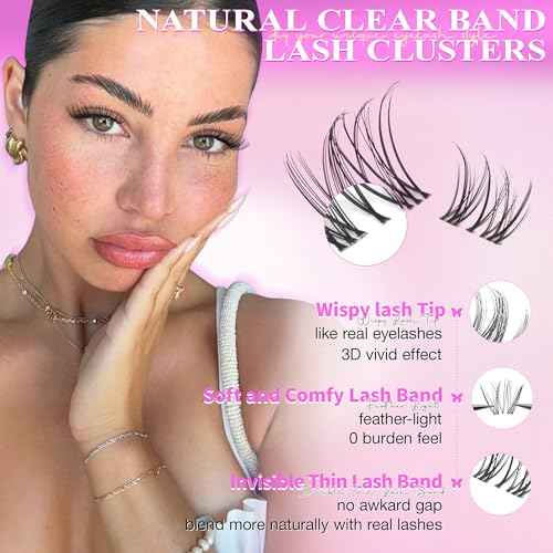 Wispy Lash Clusters Kit Venus Invisible Band Eyelash Clusters 8-16mm Lash Extension Kit Natural Lashes Clusters Eyelash Extension Kit with Thin Band Lash Cluster Clear Lash Glue and Tweezers by Wtvane