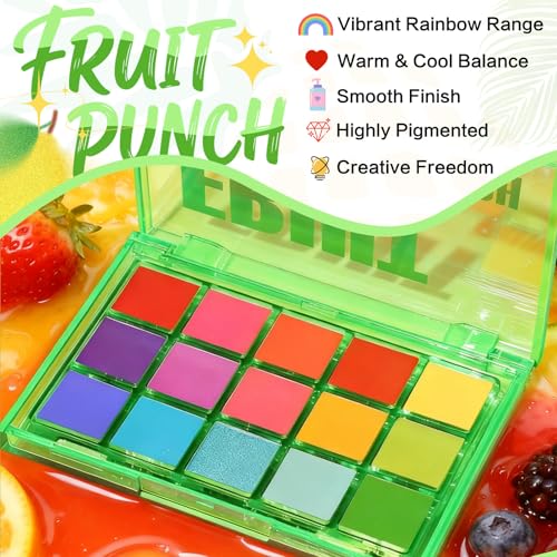 UCANBE Fruit Punch 15-Shade Eyeshadow Palette - Neon Rainbow Shimmer