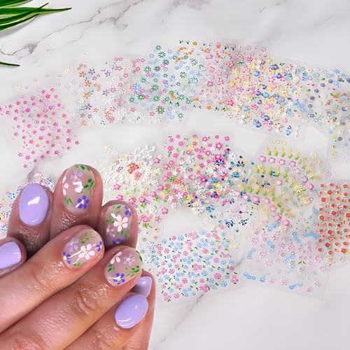 3D Flower Nail Art Stickers Decals, 30 Sheets Cute Daisy & Heart Designs