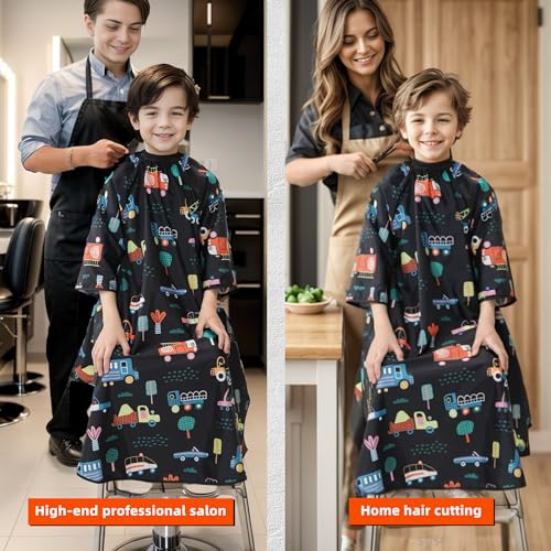 Kids Haircut Cape with Sleeves - Adjustable Neck, Cars Design
