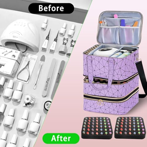 Nail Polish Organizer Bag - Holds 84 Bottles & UV Lamp