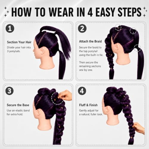 Black Braiding Hair Extensions Ponytail 26 Inch for Cosplay & Halloween