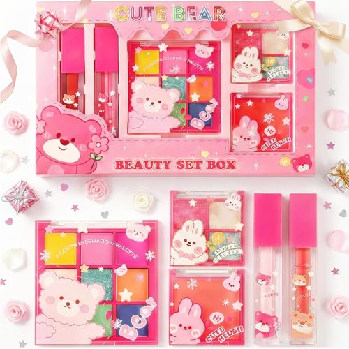 Cute Bear Makeup Gift Set for Girls – Lip Gloss, Blush & Eyeshadow