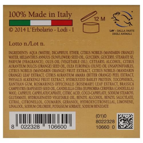 L'Erbolario Fluid Body Cream - Hydrating Body Butter for Dry Skin with Sunflower Oil - Skin Care for Elasticity, Firmness - Accordo Arancio - 6.7 oz