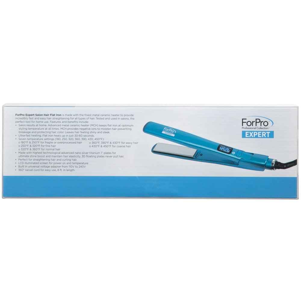 ForPro Professional Collection Expert Salon Hair Flat Iron, Advanced Nano Silver Titanium Technology, Ultra-Fast Heating with 7 Heat Settings, LCD Screen, 1"