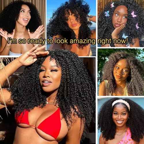Half Wig Human Hair 200% Density 3 In 1 Seamless Flip Over headband wig human hair Glueless Wear and Go Beginner Friendly Kinky curly human hair wig Drawstring Headband Wig for Women 26inch
