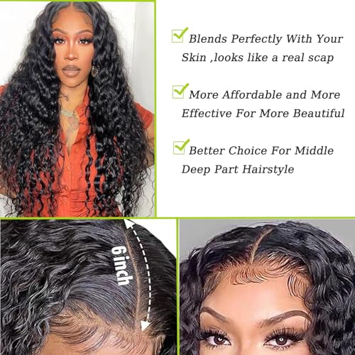 2x6 Deep Wave Closure Human Hair 2x6 Lace Closure Deep Part Transparent Brazilian With Baby Hair Color Black 20 Inch