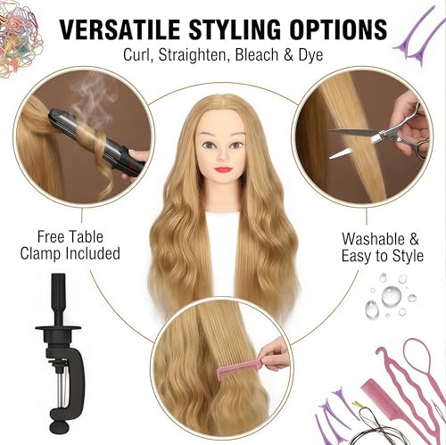 26 Inch 80% Human Hair Mannequin Head with Stand & Braiding Kit
