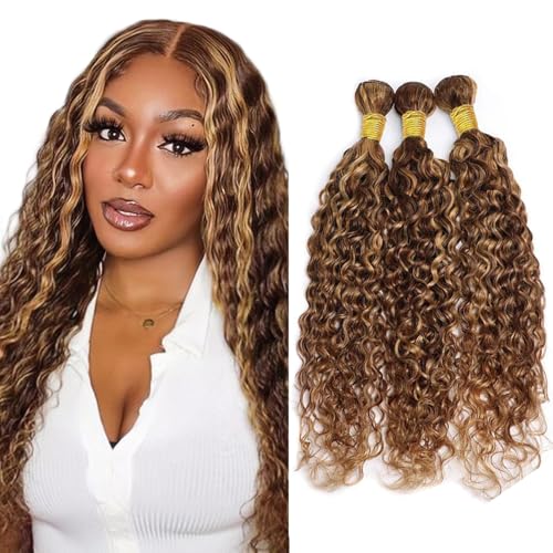 Freiuoke Honey Blonde Water Wave Hair Extensions 18-22 Inch 300g Virgin Human Hair Bundles