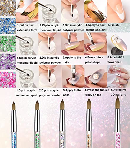 5PCS Acrylic Nail Art Brushes Set Manicure Tools Nail Art DIY Design Brush for Acrylic Application Pedicure Round Nail Art Brush for Acrylic Powder Nail Extension Nail Professional