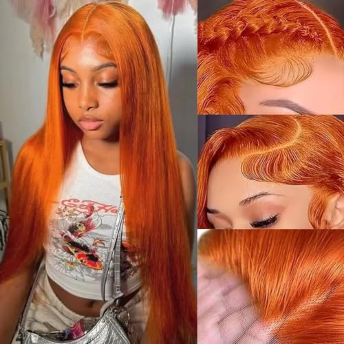 Ginger Orange 24in 13x6 HD Lace Front Human Hair Wig 200% Density