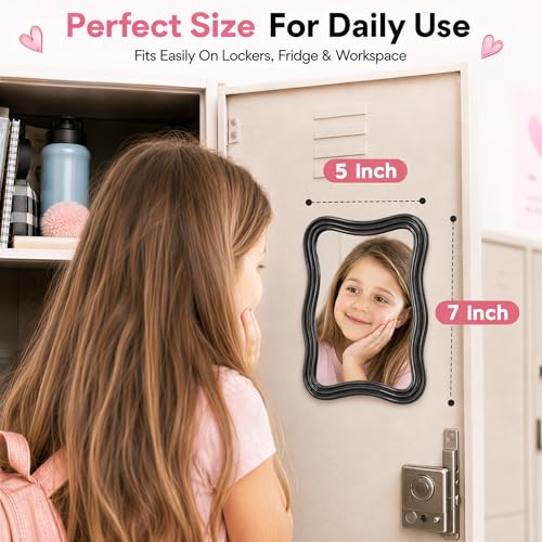 MR.MATE Small Black Magnetic Locker Mirror 5x7 Glass for School & Office
