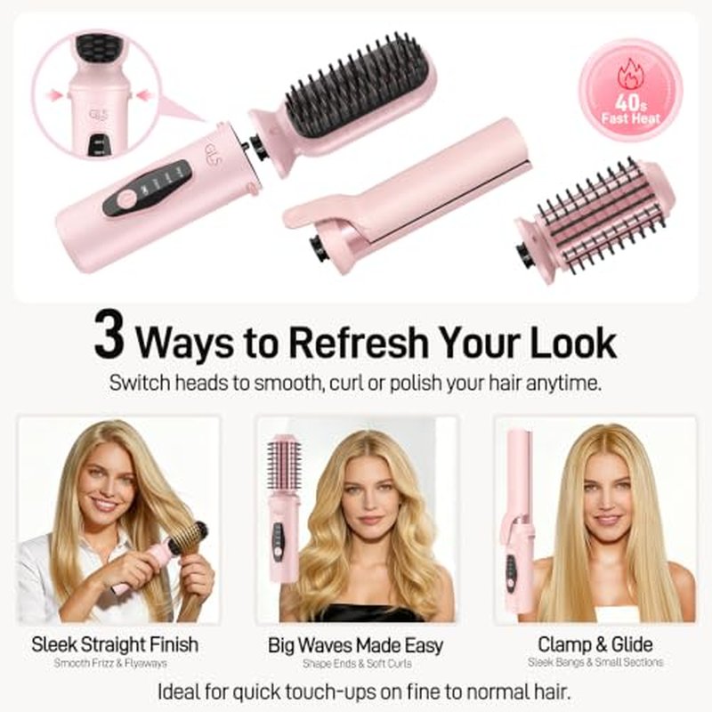 GLS 3-in-1 Cordless Hair Straightener Brush with USB Rechargeable Battery