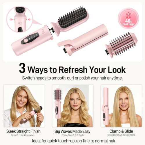 GLS 3-in-1 Cordless Hair Straightener Brush with USB Rechargeable Battery