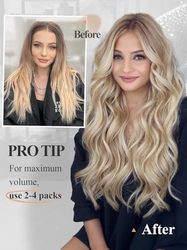 18-Inch Ash Blonde Highlight Human Hair Extensions - Glueless PU Weft