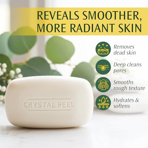 Exfoliating Bar Soap for Men & Women, Crystal Peel Luxury Microdermabrasion Hydrating & Exfoliating Body Soap Bar, Solid Magnesium Mineral Scrub for Buffing Away Dirt & Oil Smooths Skin Lemongrass 4oz
