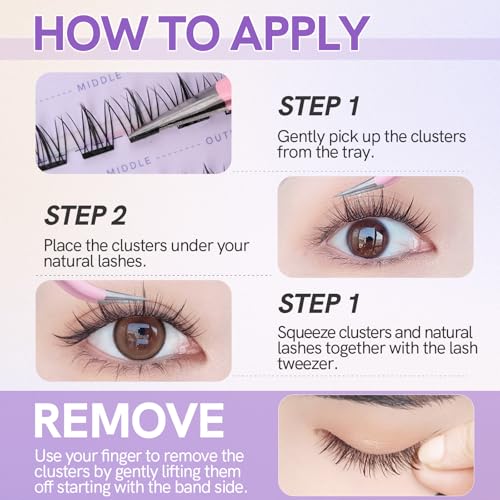 Self Adhesive Lash Clusters DIY Eyelash Extensions C Curl Natural 42Pcs Pre-Glued Cluster Lashes 11-13MM No Glue Individual Lashes Self Application at Home(Idol)