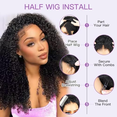 Kinky Curly Half Wig Human Hair 250% Density - 20 Inch Glueless