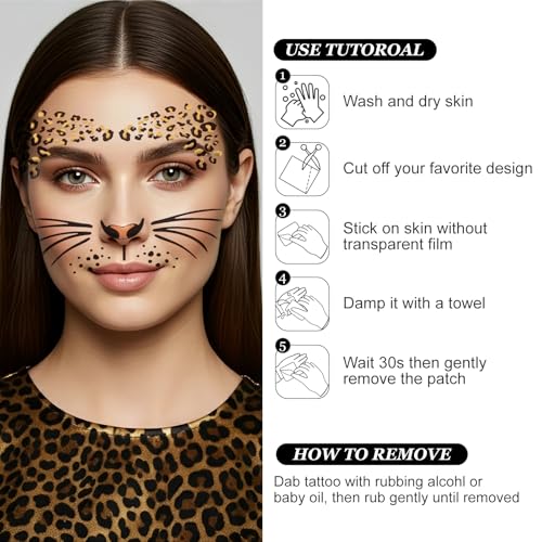 Cheetah Face Stickers Temporary Tattoos for Halloween Costume