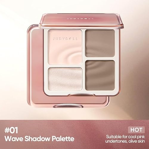 JUDYDOLL Highlight & Contour Palette, All-in-One Matte Highlighter Contour Compact, Natual Finish, Brightening Blendable Face Makeup for Cool Fair and Olive Skin (New Version 01 Wave Shadow Palette)