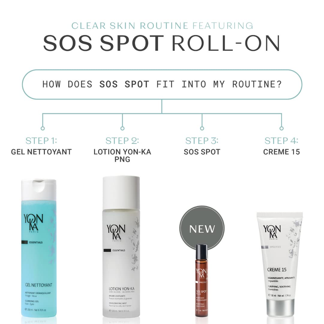 Yon-Ka SOS Spot Acne Treatment, Roll On Natural Lactic Acid to Clear Breakouts (7ml)