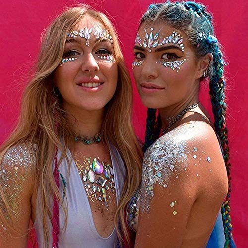 Face Gems Stickers - 4 Rainbow Rhinestone Designs, Self-Adhesive Festival Makeup