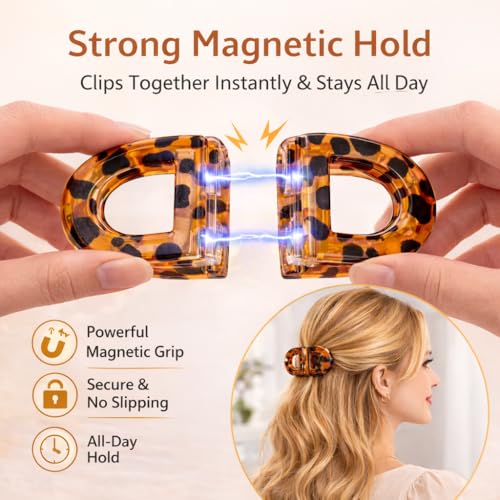 Magnetic Hair Clips for Women, No Crease, Strong Hold (2-Pack)