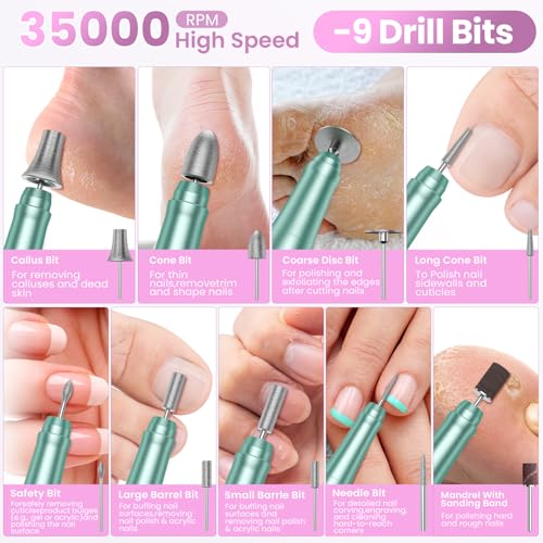 Hoxida Cordless Nail Drill 35000RPM Professional Electric Manicure Pedicure Kit