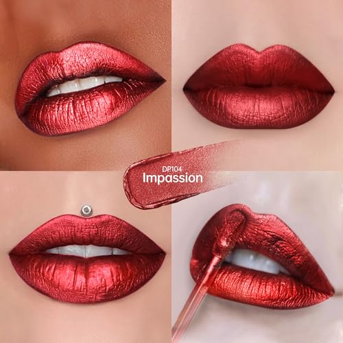 Dark Red Metallic Liquid Lipstick Waterproof Long Lasting