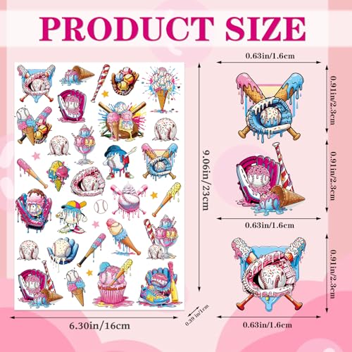 Baseball Ice Cream Drip Temporary Tattoos, 200+ Designs