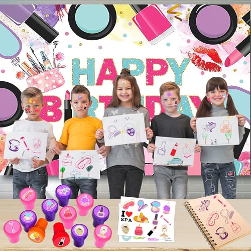 36PCS Spa Party Favors - 24PCS Temporary Tattoos & 12PCS Stamps - Ideal Makeup Sleepover Salon Themed Birthday Card Decorations Supplies Goodie Bag Cute Rewards for Boys Girls Classroom Gifts Prizes