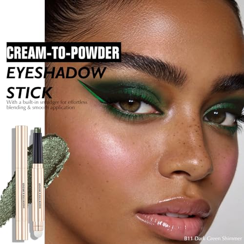 Wugbc Dark Green Shimmer Eyeshadow Stick B11 Dual-Ended Makeup Primer & Smudger