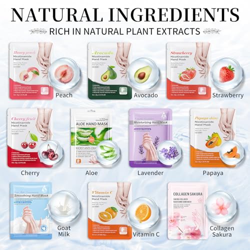 AIUEO 10 Pairs Moisturizing Hand Mask Gloves for Dry Cracked Hands
