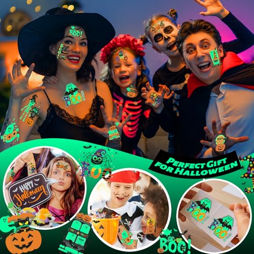 Winthrop 100 Pcs Glow in The Dark Halloween Temporary Tattoos for Kids, Individually Wrapped Waterproof Large Luminous Tattoos, 25 Cute Designs, Trick-or-Treat Party Favors, Candy Bag Alternatives