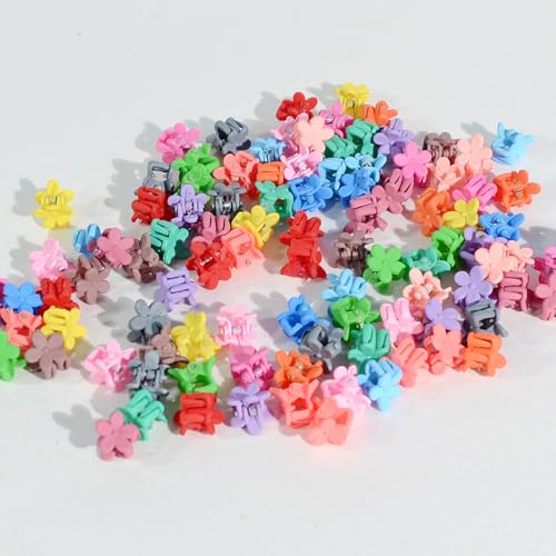 Mini Flower Hair Clips Set - Colorful Rainbow Claw Clips for Women & Girls - Matte / 50