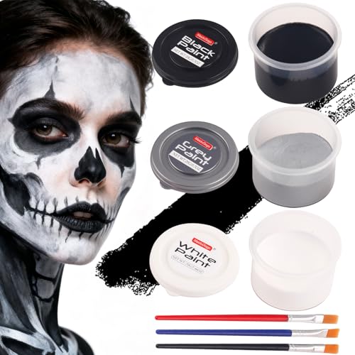 White Black Silver Face Paint Set - Water-Based, Non-Toxic
