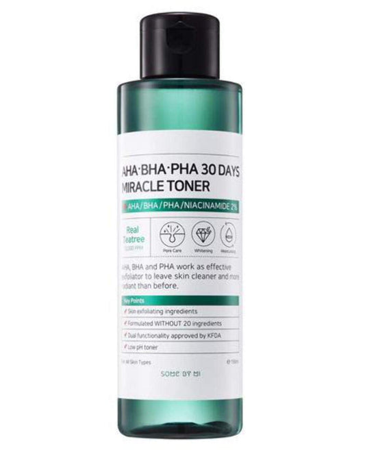 SOME BY MI AHA BHA PHA 30 Days Miracle Toner - 5.07Oz, 150ml - Mild Exfoliating Skin Prep Korean Toner for All Skin Type - Daily Blackhead Removing Pore Minimizer for Face Texture - Korean Skin Care