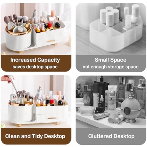 COMFYROOM White Rotating Makeup Organizer with Drawer – Large Vanity Storage