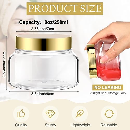 Mumufy 48x 8oz Clear Plastic Cosmetic Jars with Gold Lids, Refillable
